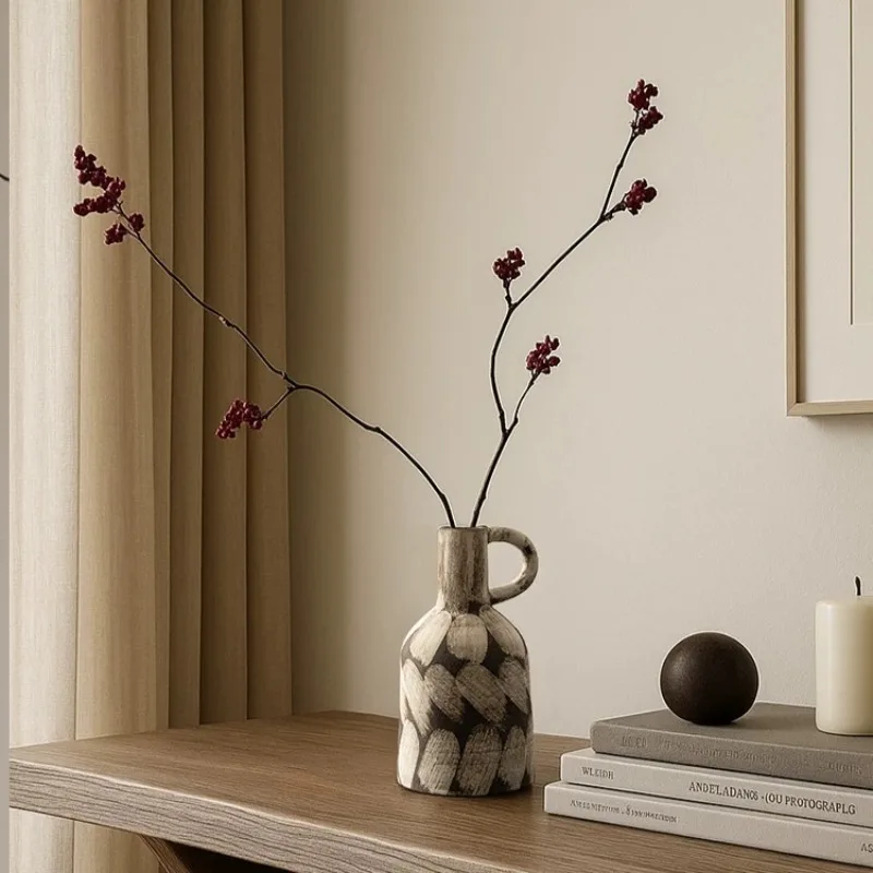 2026 Ceramic Vase Ornament Living Room Flower Arrangement High-end Desktop Retro Decoration Floreros Altos تحف كبيره للمنزل