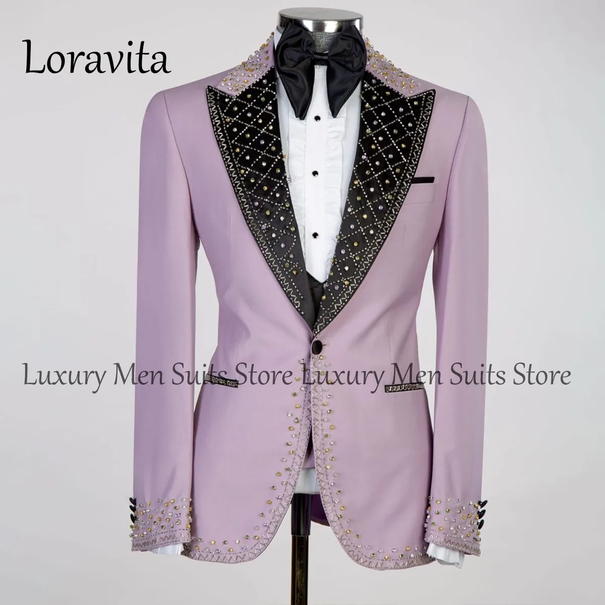 

Men Suits Luxury Beaded Crystals Groom Tuxedos 2 Pieces Sets Male Party Prom Blazer Wedding Formal Terno Masculinos Completo