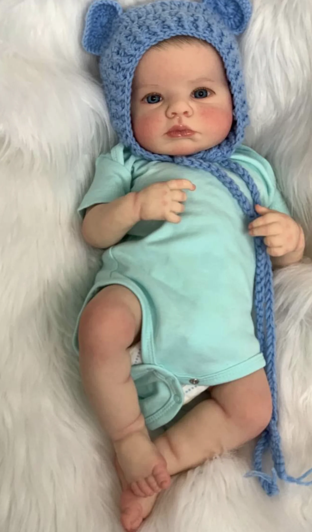 NPK 19inch Lifelike Handmade Newborn Baby Doll Reborn Loulou Awake Soft Touch Cuddly Doll with 3D Painted Skin And Visible Veins
