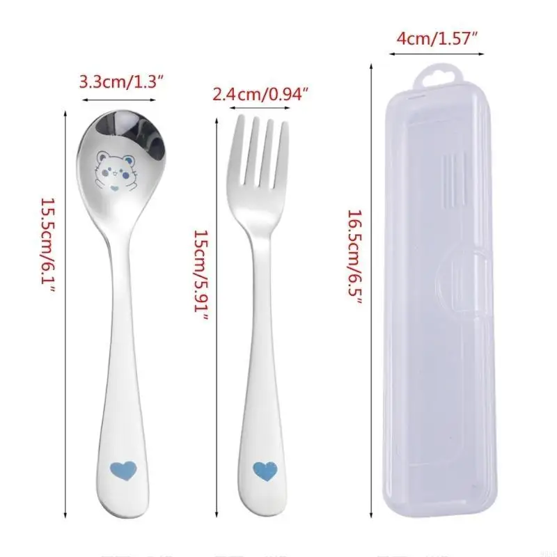 95ae Child Spoon & Fork с Case Kids Forming Spoon Eat Training Kitchen Gadget