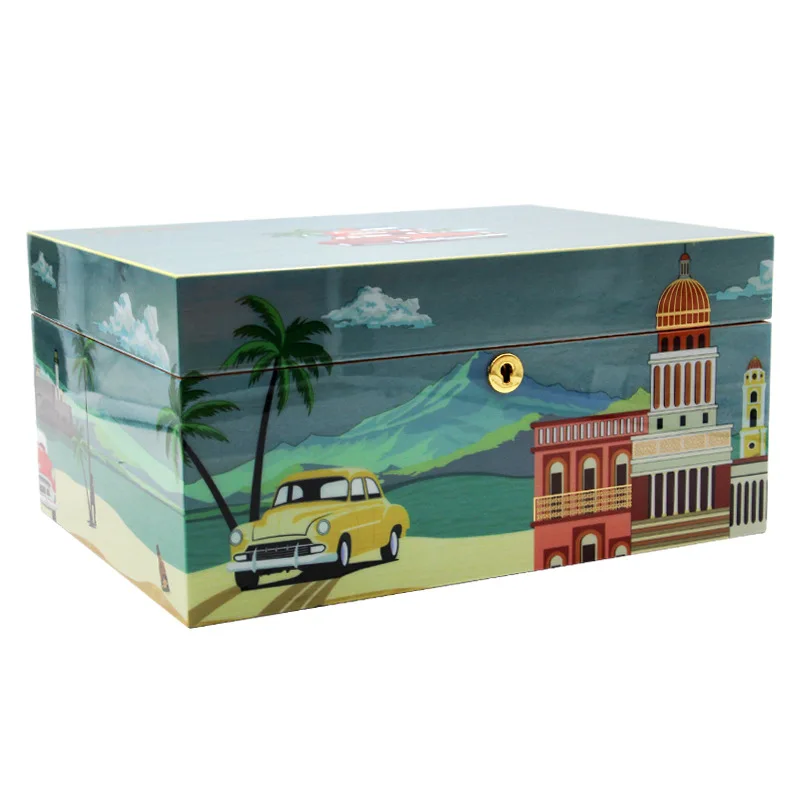 

Коробка для сигар, влагоотводящая коробка, двухслойный рояльный лак, испанское дерево кедра, уличная сцена, городской узор