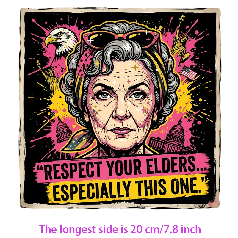 Ink and wash oil painting Grandma Iron-on Transfer For Clothing Washable T-shirts Thermal Stickers Beautiful Old Women Patches