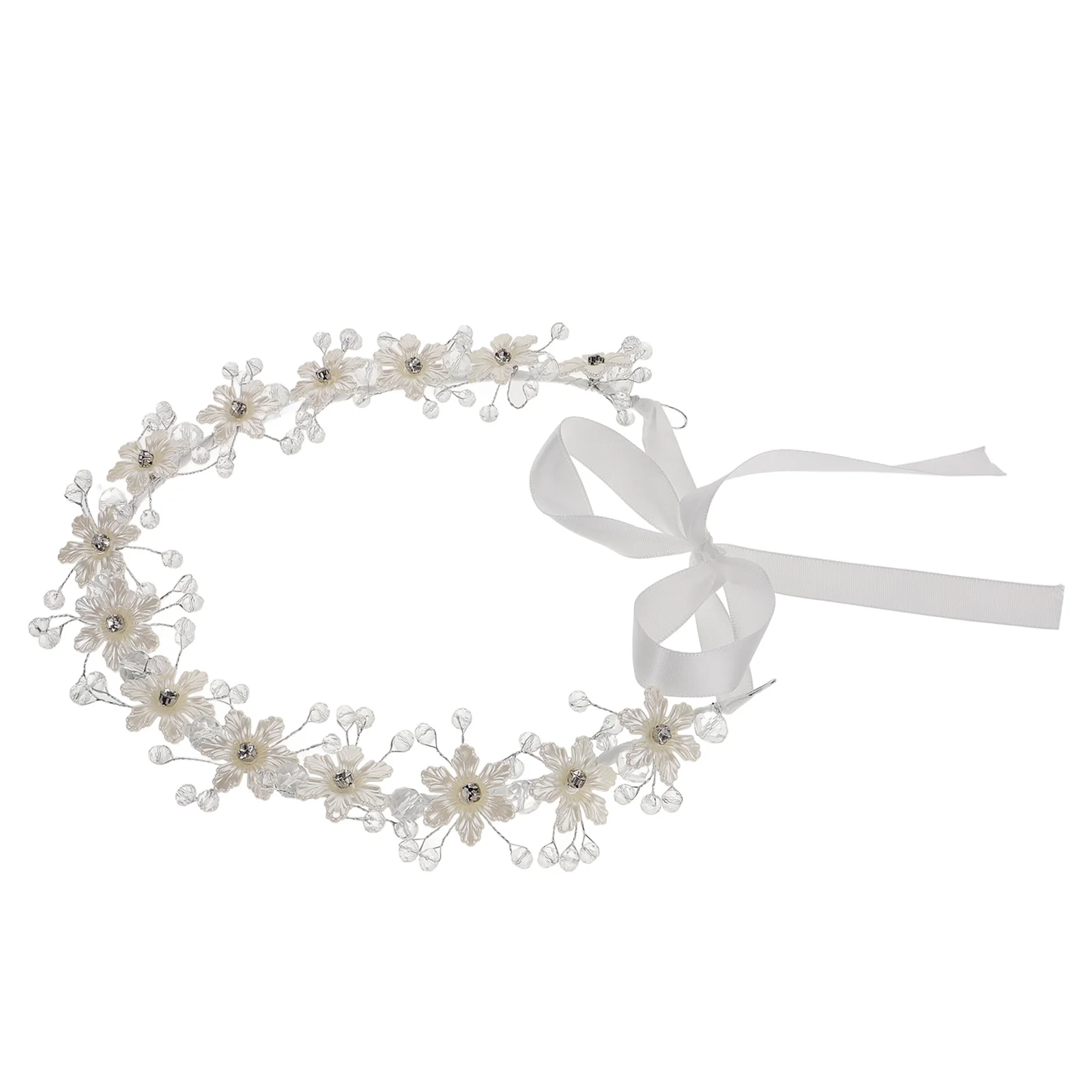 

Glass Bridal Headpiece White Pearl Flower Hair Accessories Wedding Crown Rhinestone Headband Floral Vine