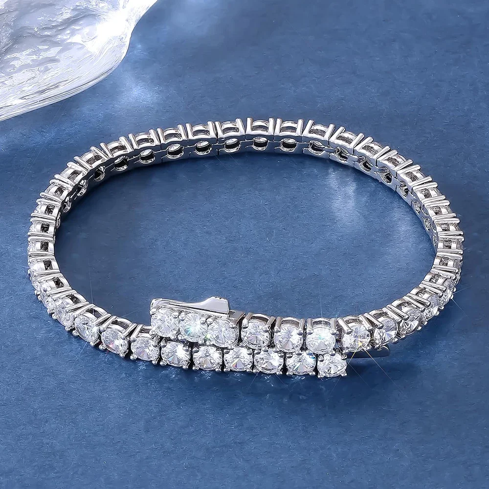 Pulseras de tenis de moissanita de 3mm y 4mm para mujeres y hombres, pulsera de oro blanco chapada en plata con diamantes brillantes GRA S925, joyería de boda