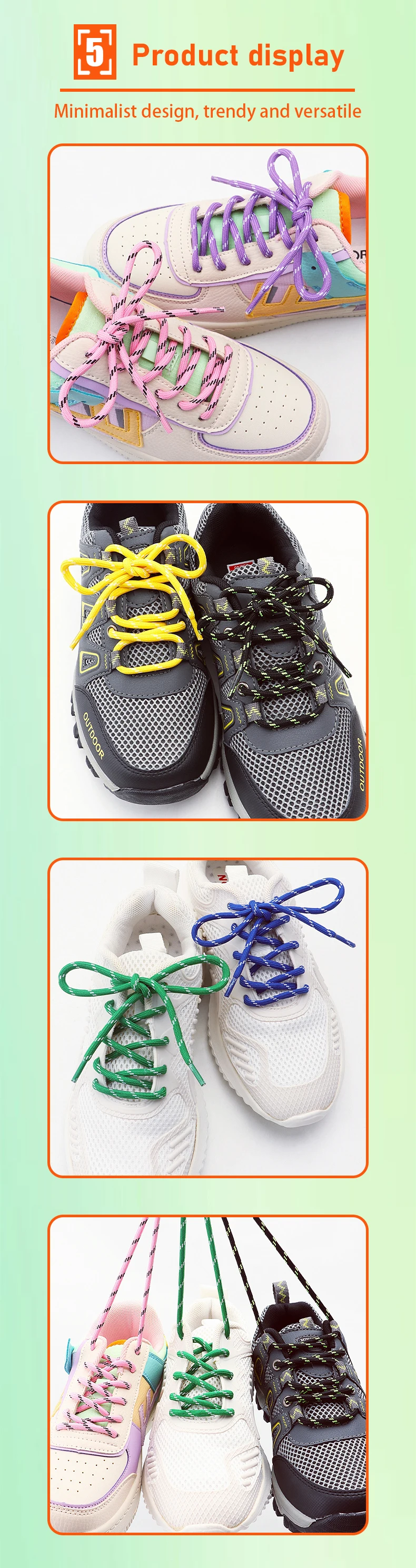1 Paar runde, gepunktete, spiralförmige Schnürsenkel im Retro-Design mit Farbblockmuster für Sneaker, deutsche Trainingsschnürsenkel – neuer Stil – Detail 7