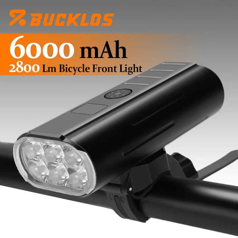 

BUCKLOS 6000mAh Bicycle Lights 2800 Lumens Bike Front Light Type-C Recharge Long Battery Life Bike Headlight with Taillight