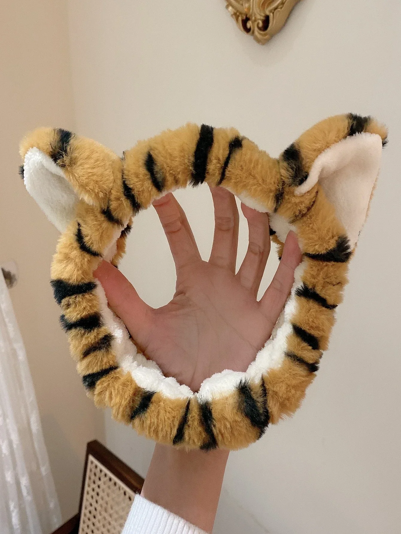 

Tiger Print Cartoon Ear Headband For Women Faux Fur Hair Accessory Bath Home Decor