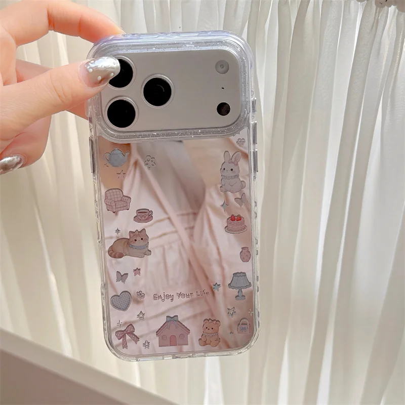

Cute little rabbits and kittens Phone Case For iPhone 16 Pro 15 14 Pro Max 15 Promax Cover Stand Shockproof Cases Girl 17PRO