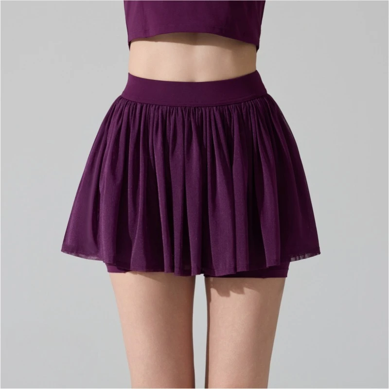 

Women Summer Mesh Pleated Skirt Running Fitness Sports Anti-Exposure Pocket Badminton Tennis Yoga Skirt Mini Shorts Casual