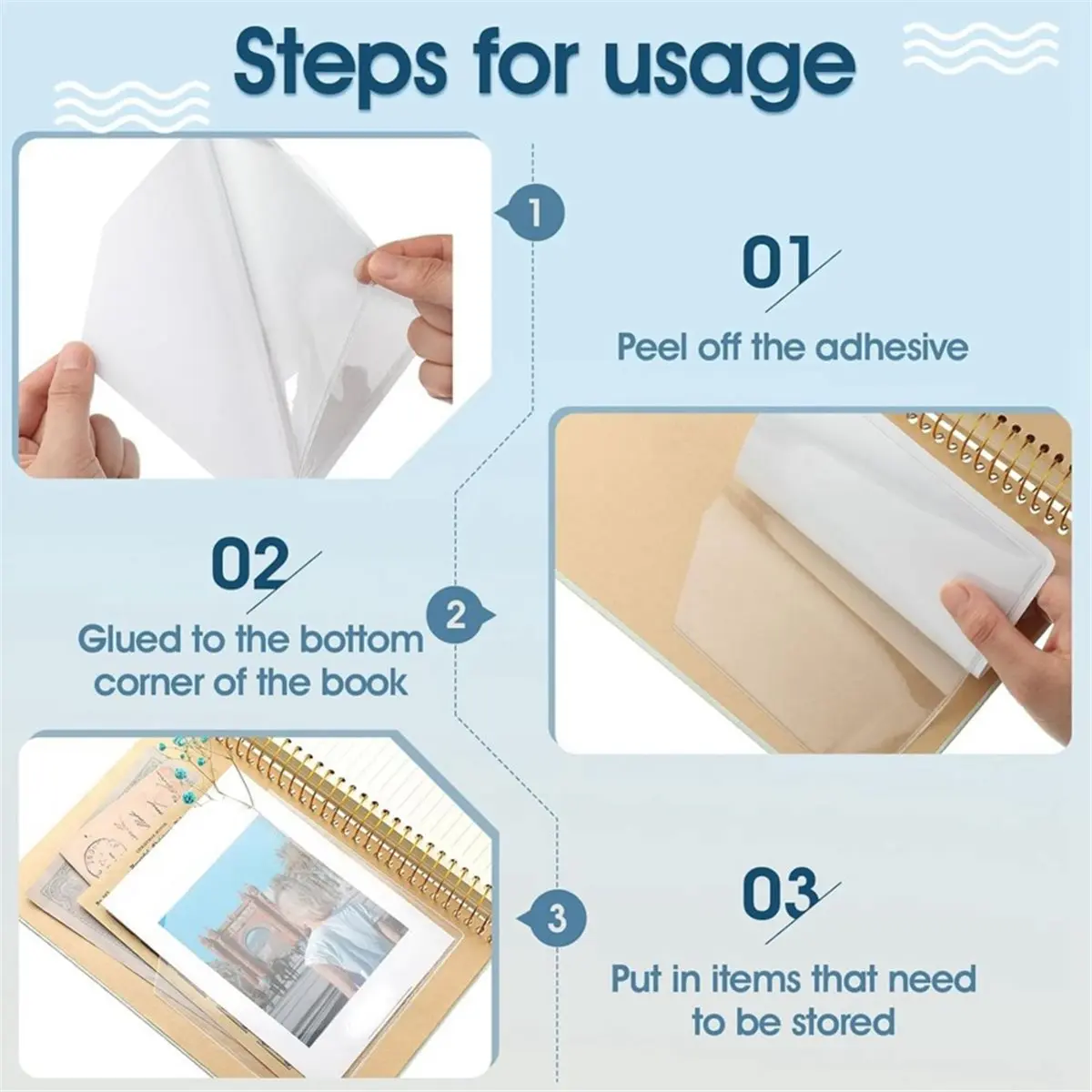 20 Pcs Adhesive Pockets for Planners Index Card Pockets Planner Accessories Folder Self Sticky Clear Ideal Holder