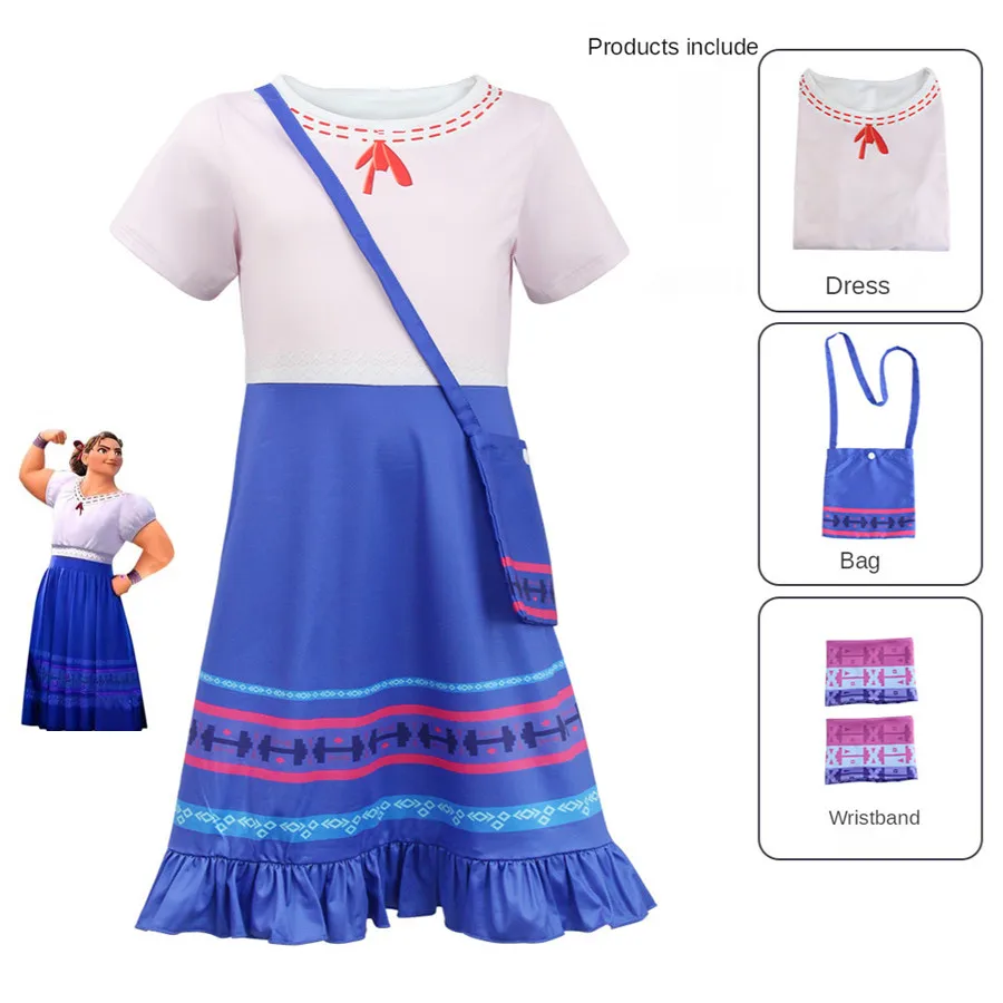 

Anime Movie Encanto Luisa Pepa Cosplay Costume Splicing Printing Dress Bag Adult Children Woman Kawaii Halloween Carnival Suit