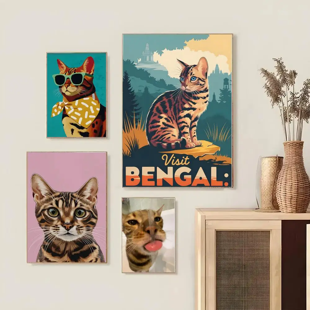 Bengal Cat Poster Creative Cartoon Illustrations Home Decoration Wall For Living Room Bedroom Home Gift