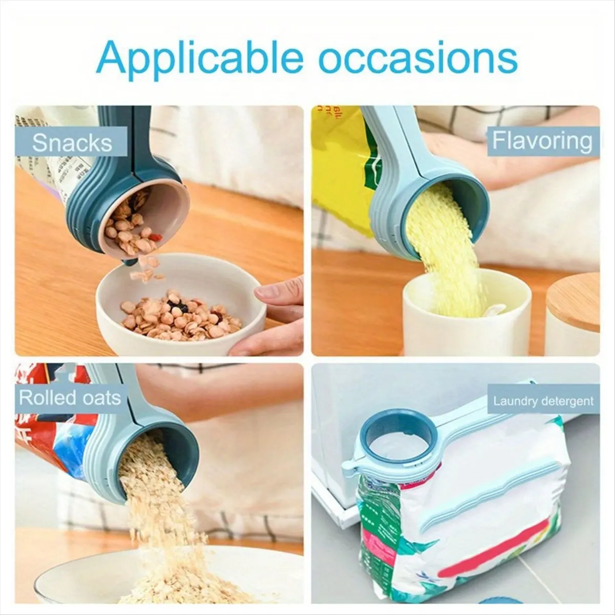 Clipe de Vedação para Sacos de Armazenamento de Alimentos ABJS com Bico Dosador, Clipe Plástico para Vedação de Embalagens, Presilha para Armazenamento de Lanches, Organizador de Cozinha Azul