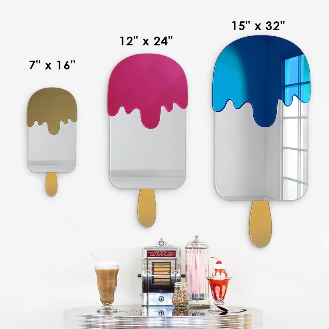 Imagem -02 - Acrílico Ice Cream Nursery Wall Art Espelho Ice Cream Shop Bebé Ice Cream Theme Room Decor Picolé Nursery Kid Decor 3d