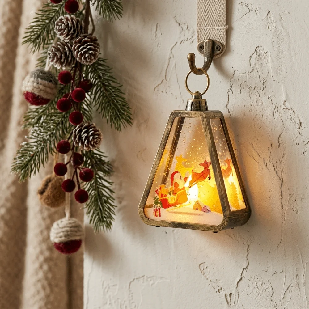 Vintage Style Christmas Lantern Decor Retro Design Warm Cozy Tabletop Ornament Delicate Craftsmanship Light Up