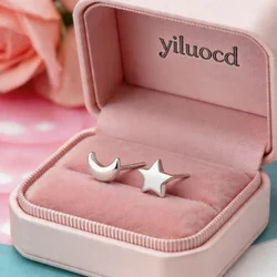 YILUOCD 925 Sterling Silver Star and Moon Stud Earrings for Women Smooth Hypoallergenic Earrings Couple Jewelry Gift