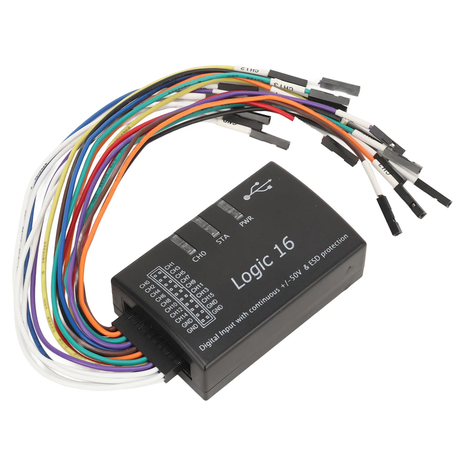 Logic Analyzer USB 16 Channel 100M Maximum Sampling Rate with Continuous +/‑50V ESD Protection