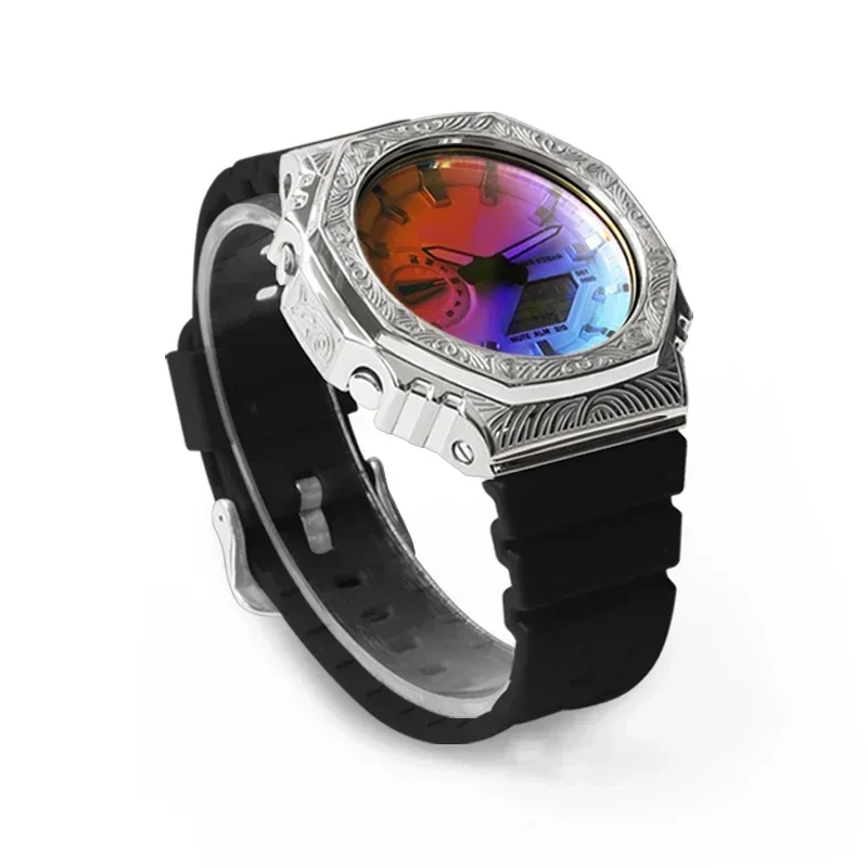 Para reloj Casio GA2100 GA2110 GAB2100 Kit de conversión de caja de Metal con patrón de grabado con herramienta de ajuste de conversión