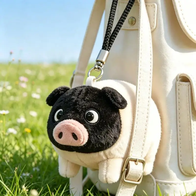 Niedlicher Cartoon-Plüsch-Schweinchen-Schlüsselanhänger – bezaubernder Taschenanhänger, Cartoon-Puppe und Geschenk für die Feiertage – Detail 5
