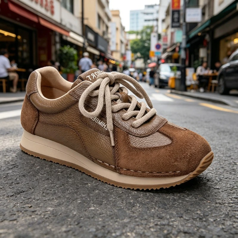 Women's Brown Retro Sneakers Genuine Leather Patchwork Lace-Up Comfortable Casual Trainers for Daily Wear Women Walking Shoes