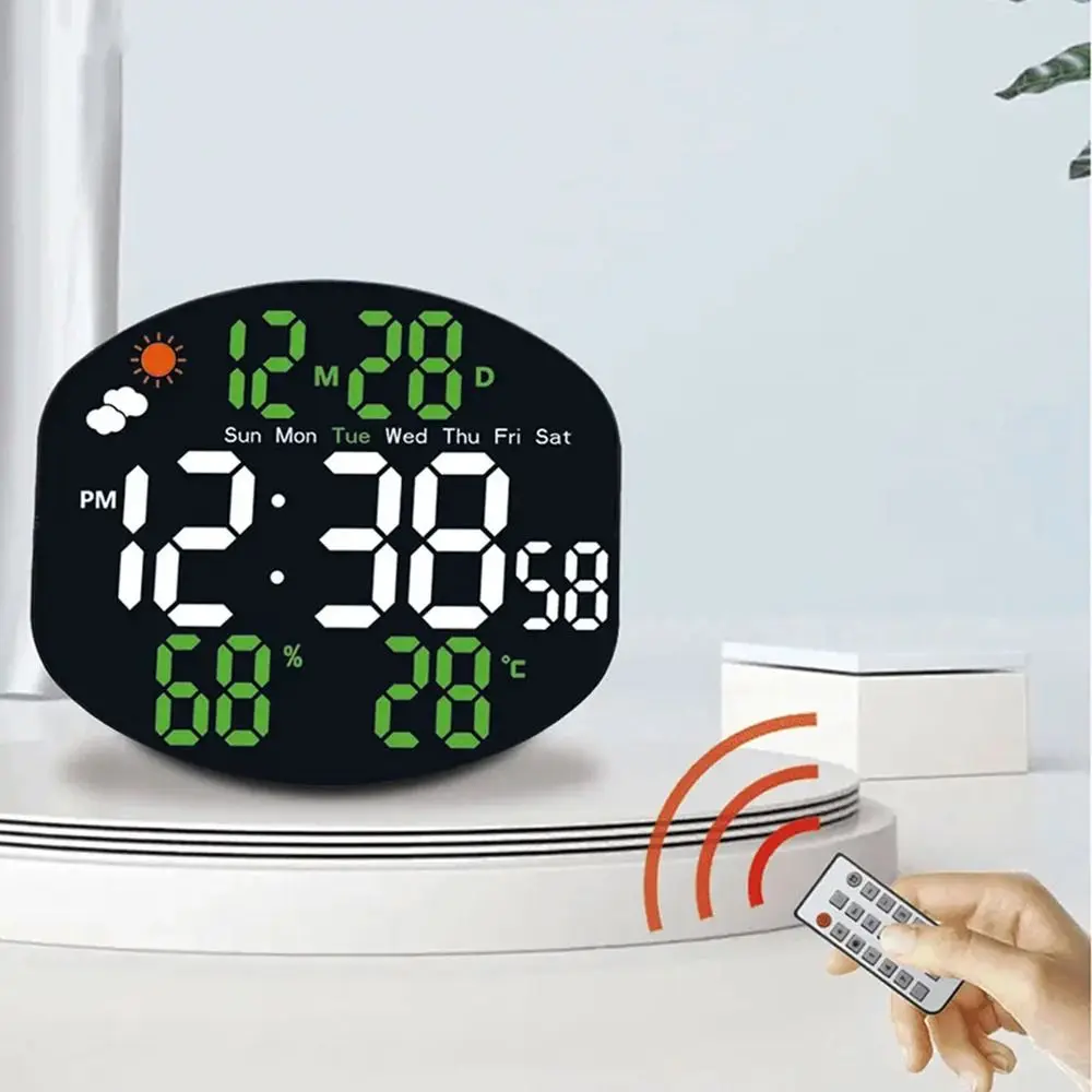

Multi-functional Large Display Digital Clock Mirrored Auto Dimming LED Wall Clock Two Alarm Set Standing/Hanging
