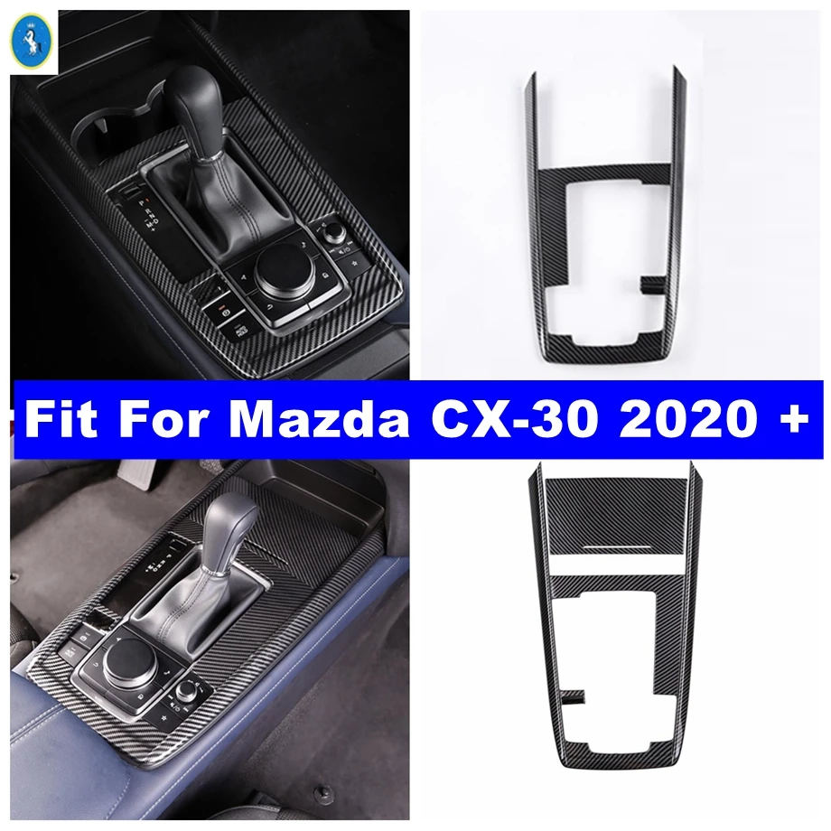 

Carbon Fiber Center Control Gear Box Shift Water Cup Holder Panel Interior Accessories Cover Trim For Mazda CX-30 2020 - 2023