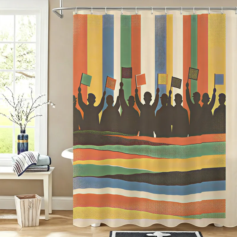Sports Fan Shower Curtain Football Rugby Cheering Crowd Flag Print Bathroom Curtains With Hooks Retro Waterproof Bath Home Decor