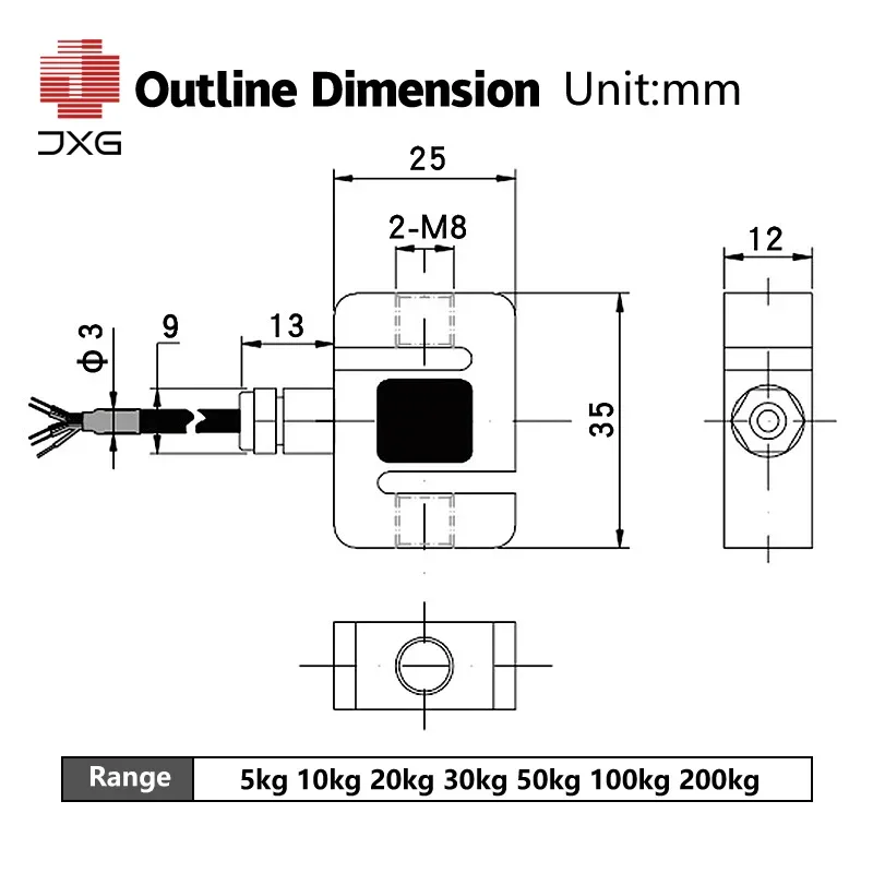 S-Type Load Cell 1kg-200kg High Precision Compression Flat Single Point Shear Beam Sensor Kit Small Size Weight Tension Force