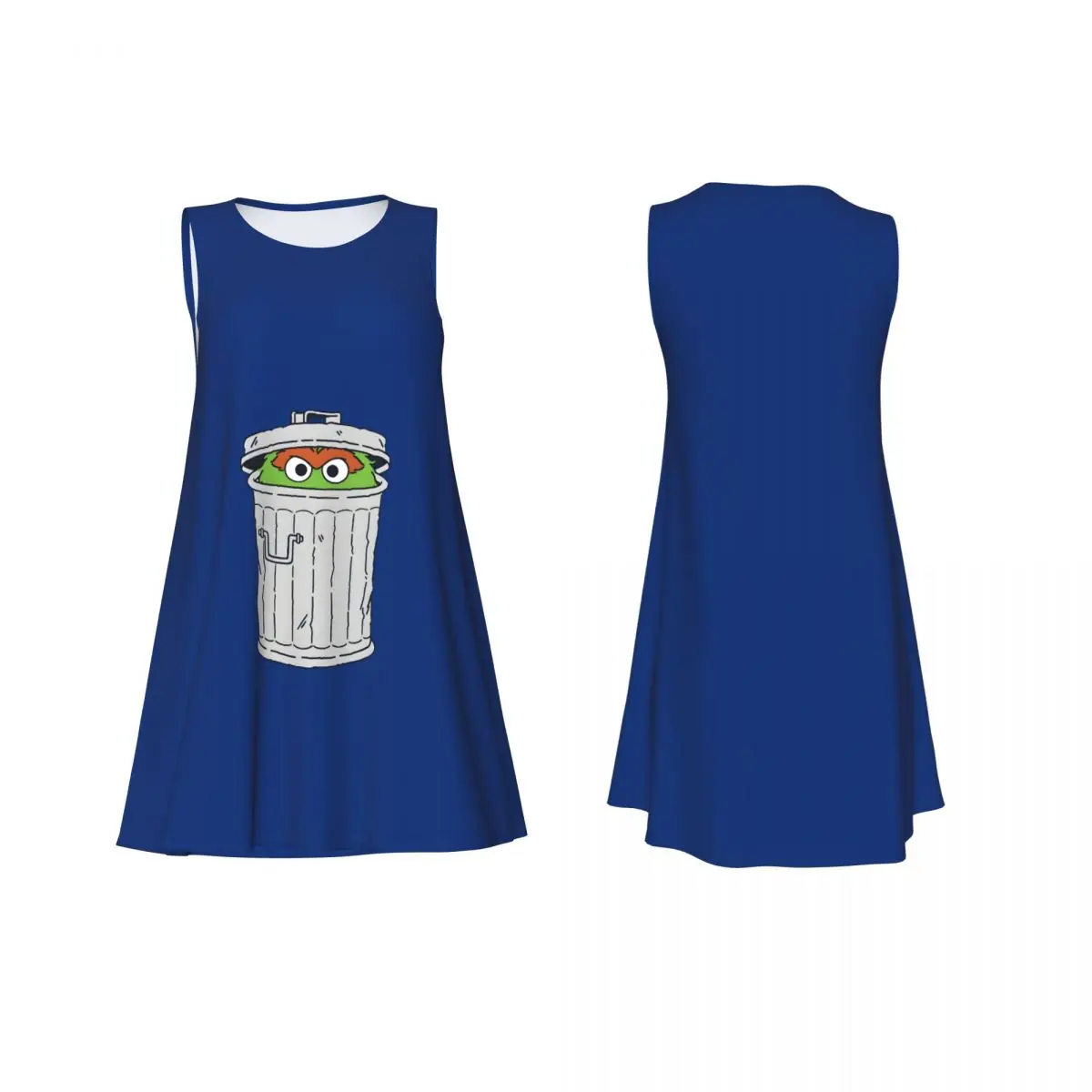 فستان صيفي فضفاض مخصص من كوكي مونستر مع جيب مطبوع للتلفزيون التعليمي للأطفال بدون أكمام #3