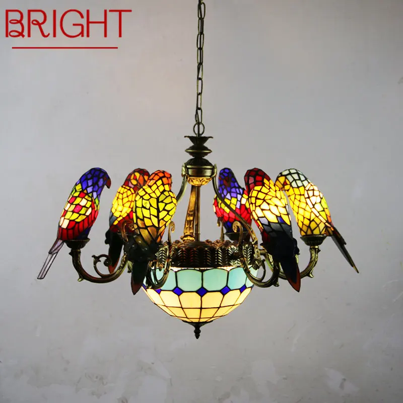 

BRIGHT Tiffany Parrot Chandelier LED Vintage Creative Color Glass Pendant Lamp Decor for Home Living Room Bedroom Hotel