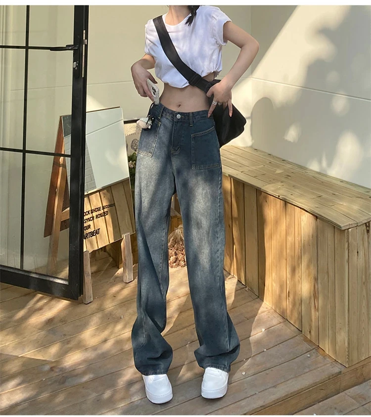 

new spring autumn Fashion casual loose brand female women girls wide leg jeans