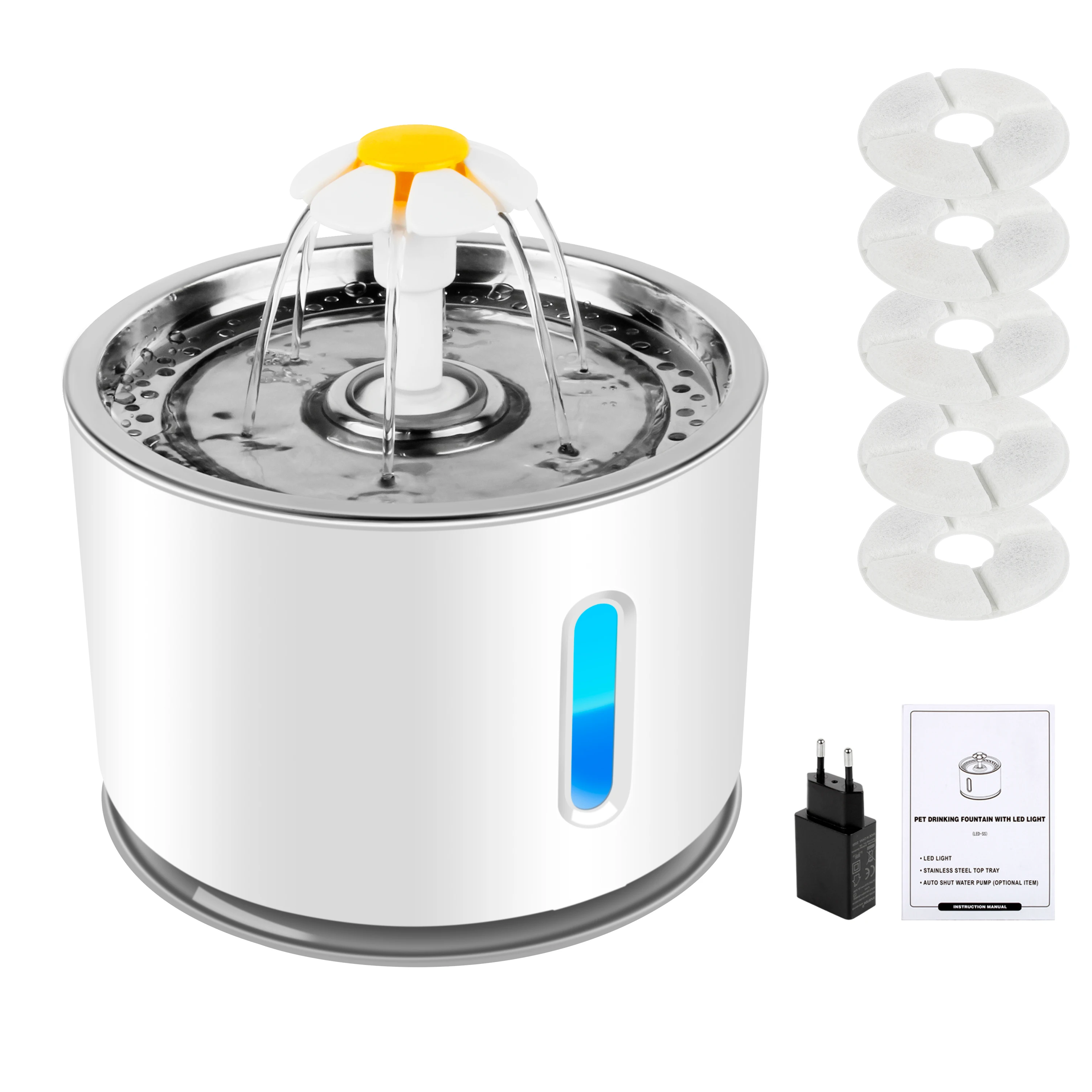 Forever Speed 2,4L Haustier-Wasserspender mit 5 Filtern, automatischer Trinkbrunnen, Trinkbecher