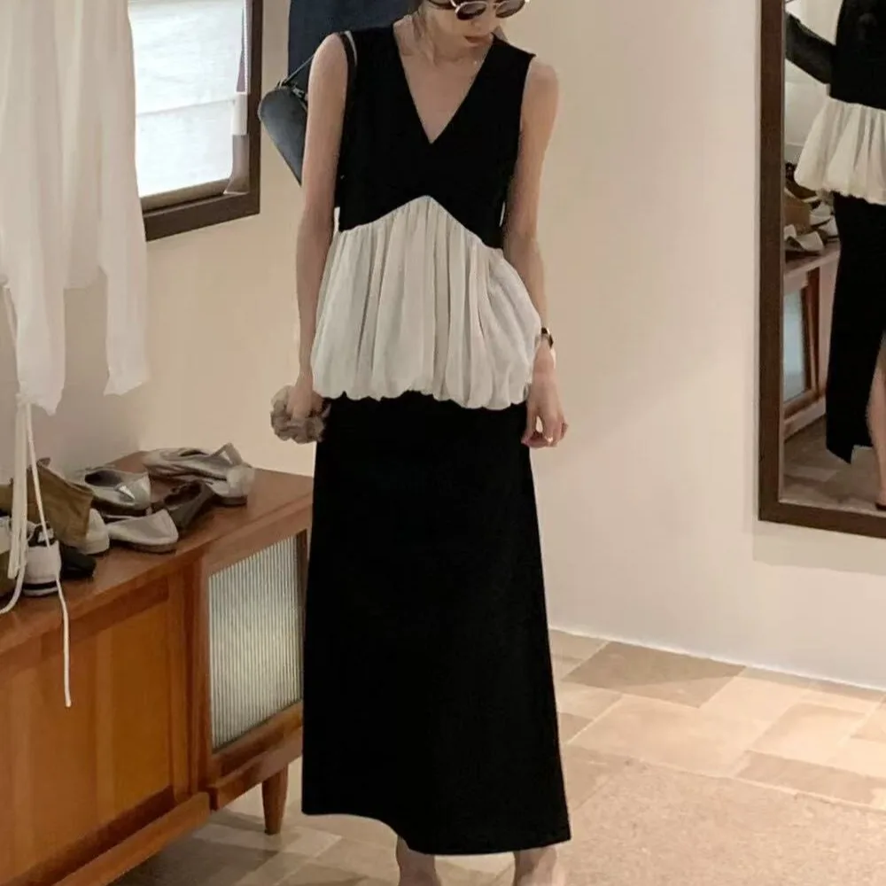 

Корейский высококачественный топ с v-образным вырезом и цветочным бутоном, юбка из двух предметов, женский модный летний наряд