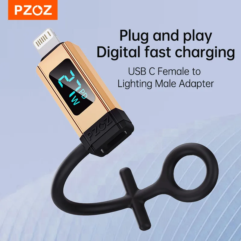 PZOZ Type C To Lightning Digital Display Fast Charging Adapter Plug For iPhone 14 13 12 11 Pro X  8 7 6 SE USB C TO Lightning