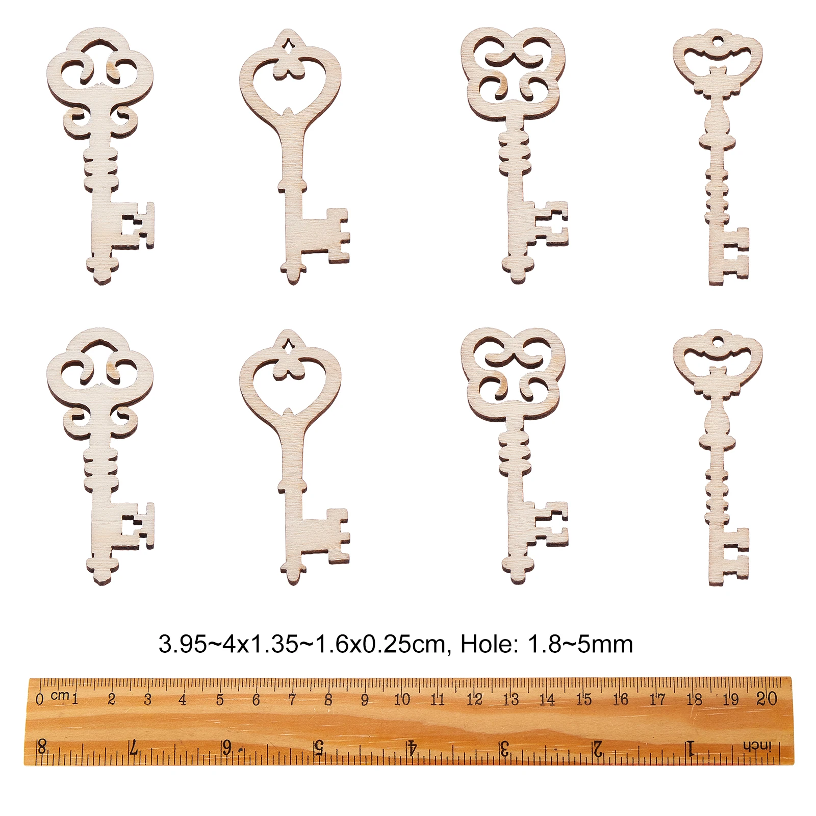 Pandahall 100Pcs Random Key Theme Unfinished Wood Cutouts Tool Key Shape Wooden Slices for DIY Crafts Art Making Supplies