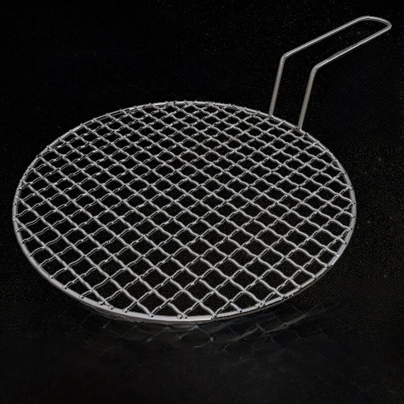 

Thiened Food ade Stainl Steel round BBQ ill Net with Handle Korean Sle Commercial Carbon BBQ Net for Indoor And Ou...
