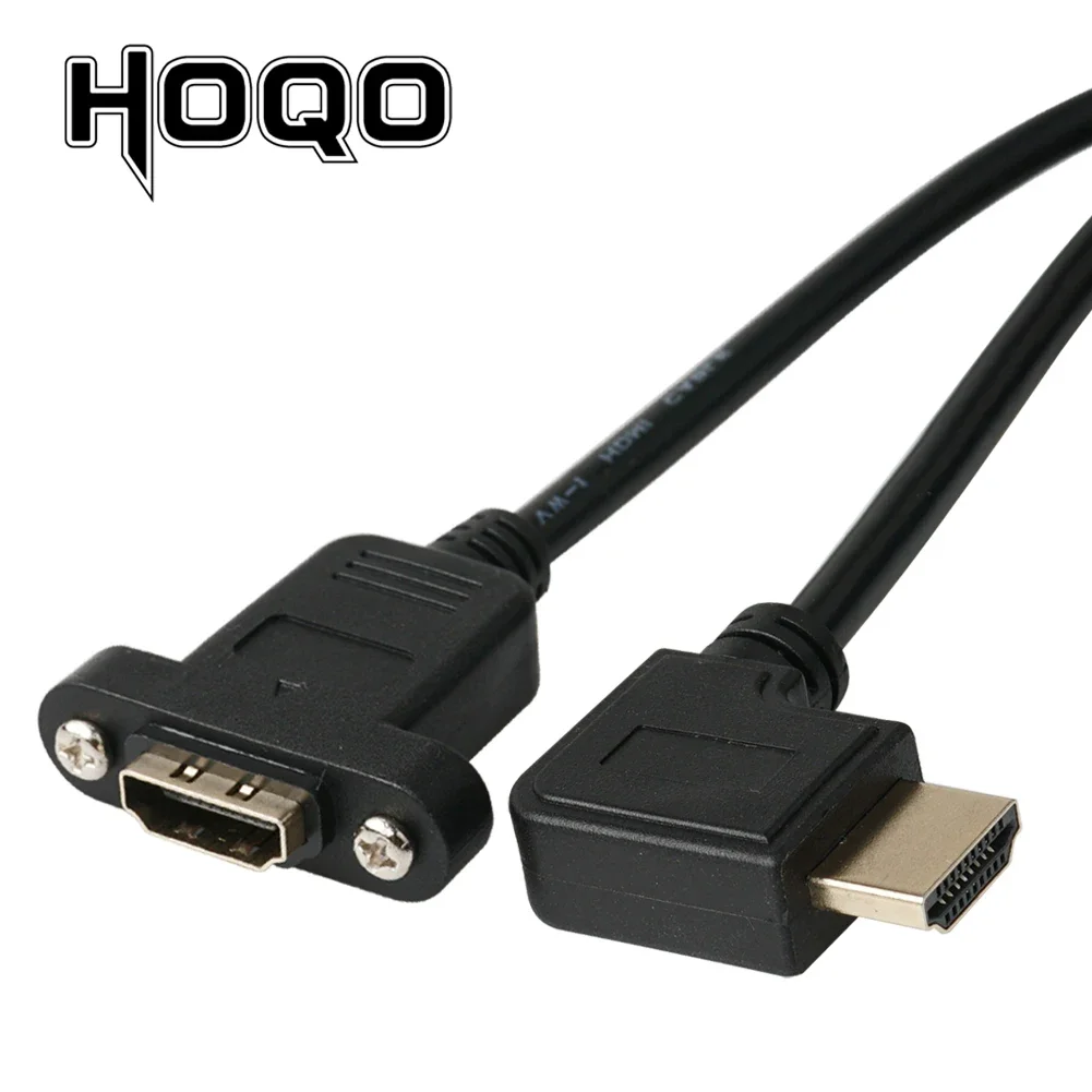 HDMI-compatible 90 Degree Right Angle HDMI Panel Mount socket Extension Cable Screw HDMI Female to Male Panel Connector Cord