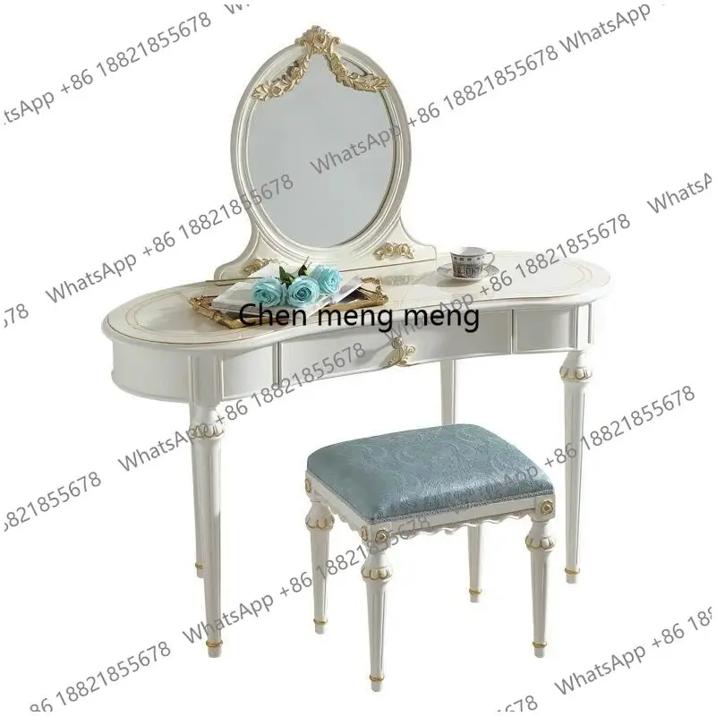 French light luxury dresser small apartment solid wood bedroom makeup table romantic princess style carved dressing table stool