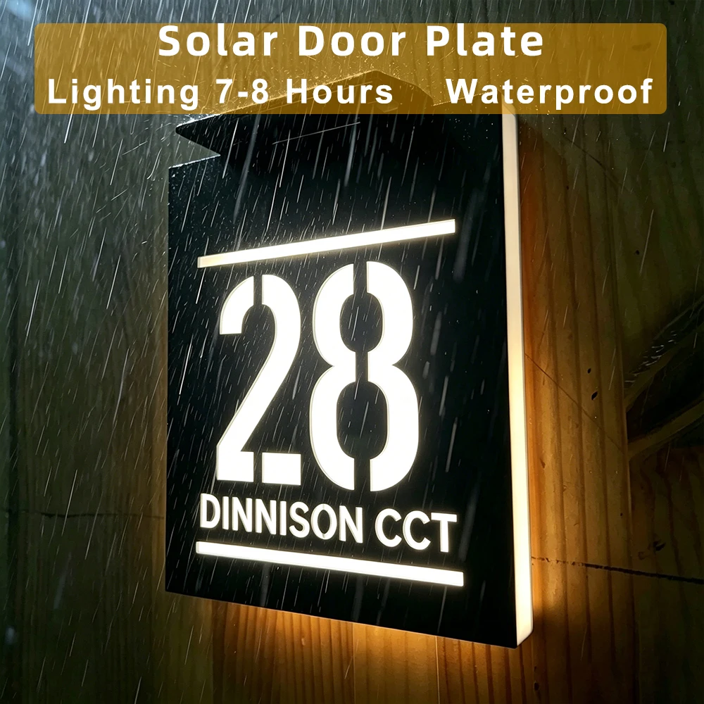 

Square Solar Doorplate Custom Outdoor Entrance Sign For Home LED Lighted Door Plate Family Address Sign Gift Dropshipping