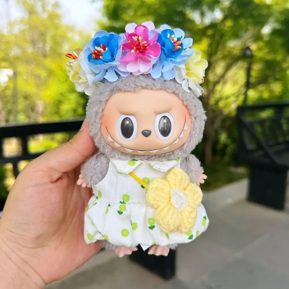 

Комплект одежды в виде венка для куклы Labubu, одежда ручной работы в форме цветка, головные уборы в традиционном китайском стиле, одежда