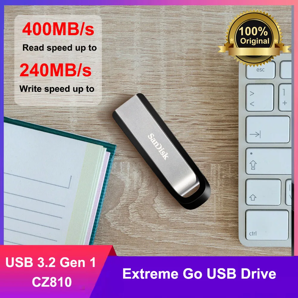 

Флеш-накопитель SanDisk CZ810 256 ГБ Extreme Go USB3.2 Gen 1, высокоскоростной флеш-накопитель R400MB/s W240MB/s U Disk USB3.2, металлическая флешка, карта памяти