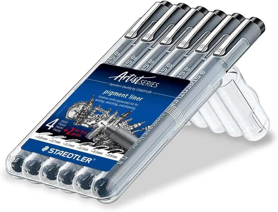 

STAEDTLER 308 SB6P Fineliner Pigment Liner Set with 6 Line Widths, High-Quality, Pigment Ink, Indelible, fade-resistant, black