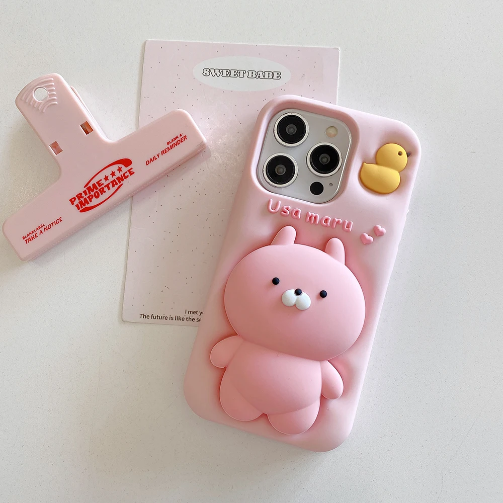 3D Anime Usamaru Kaninchen Teleskop-Halterung Hülle Weiche Silikon-Ständerabdeckung für iPhone 17 16 Plus 15 14 13 12 Pro Max – Detail 3
