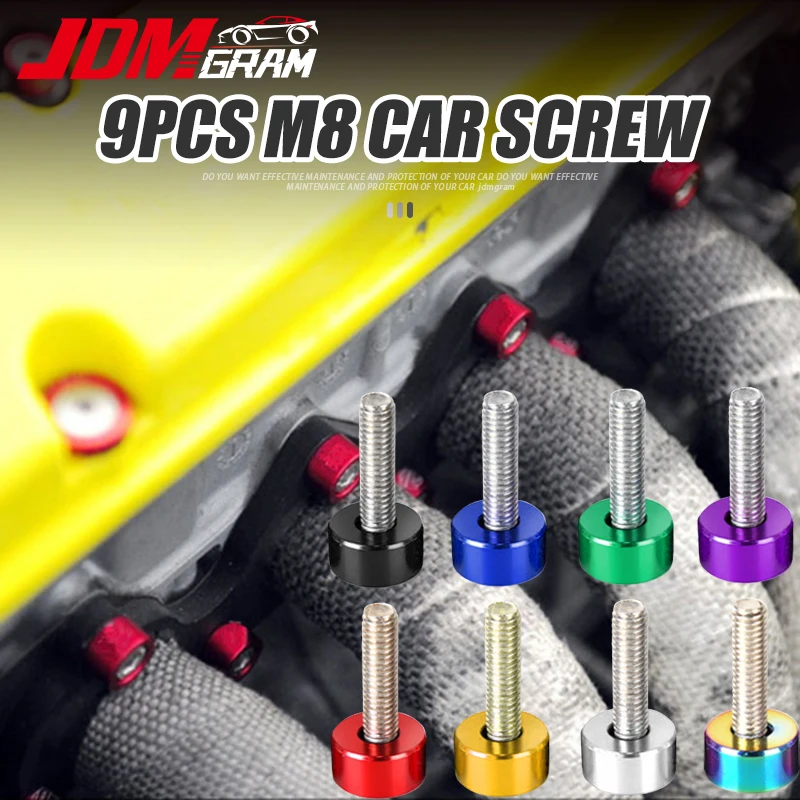 M8 JDM Car Engine Screw For Honda B D F H Series 9Pcs Auto Modified Hex Fasteners Fender Intake License Plate Bolts Accessories