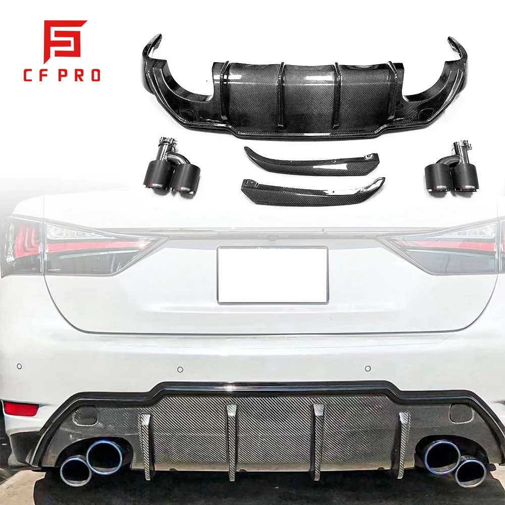 Top Quality Real Carbon Fiber Rear Bumper Diffuser Lip With Exhaust For Lexus GS