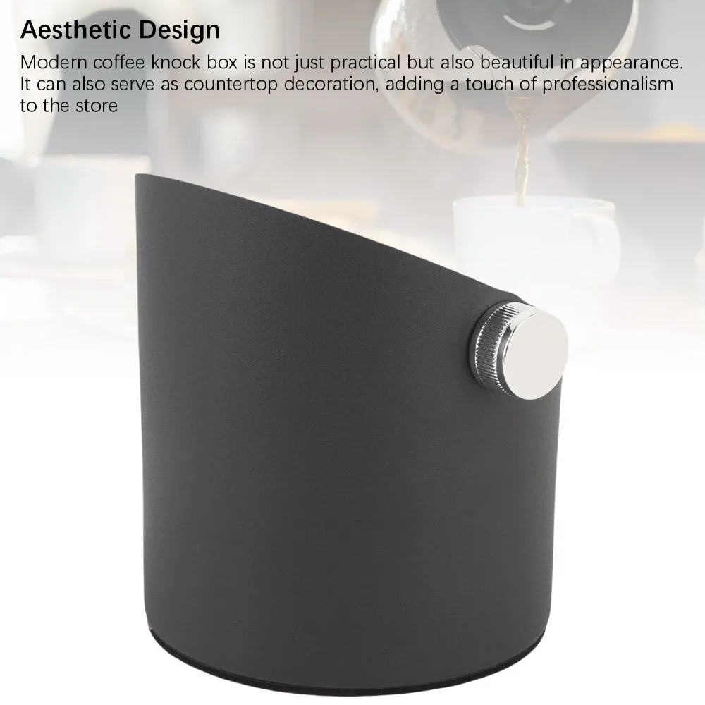 Carbon Steel Coffee Knock Box Removable Knock Bar 20-Puck Capacity Coffee Grounds Bin Slanted-Mouth Non-Slip Base