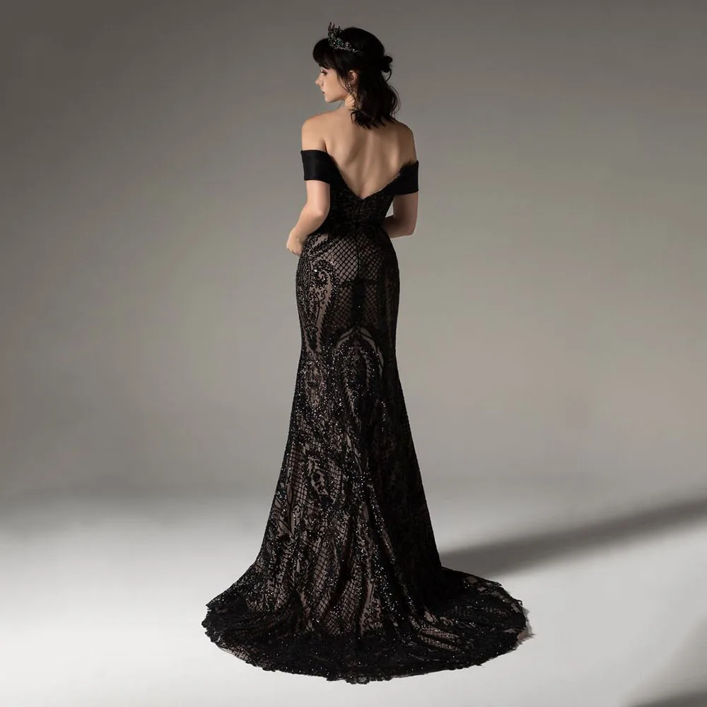 Formal Black Evening Party Dresses Trumpet Floor Length Sleeveless Backless Sexy Lace Slim Fit High Quality Women Prom Gowns