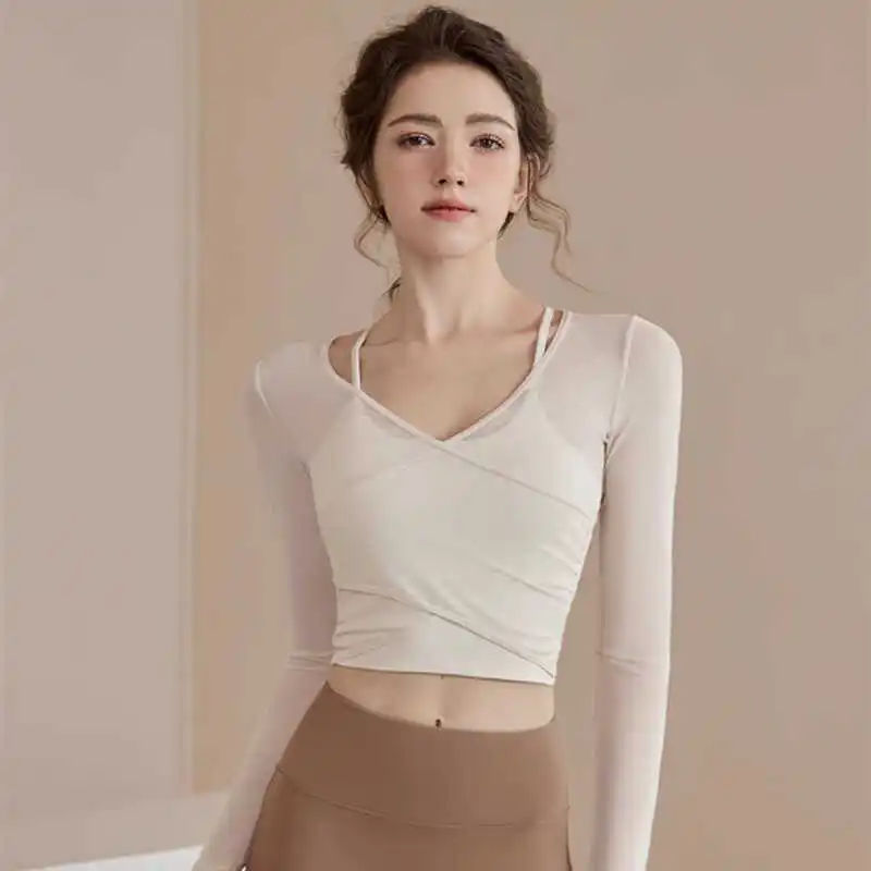 

Женский комплект для йоги и пилатеса: топ с длинным рукавом и вставками для груди, осенне-зимний, с вырезом «кармен», стандартный крой