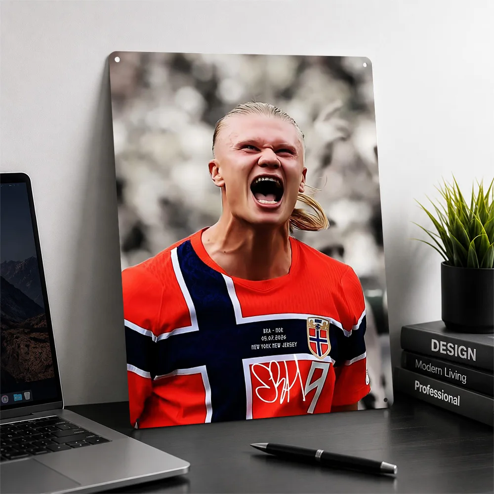 Erling Haaland Norway Soccer 3D Texture Printed Poster Custom Vintage Metal Tin Plate Sign for Wall Art Room Decoration Items