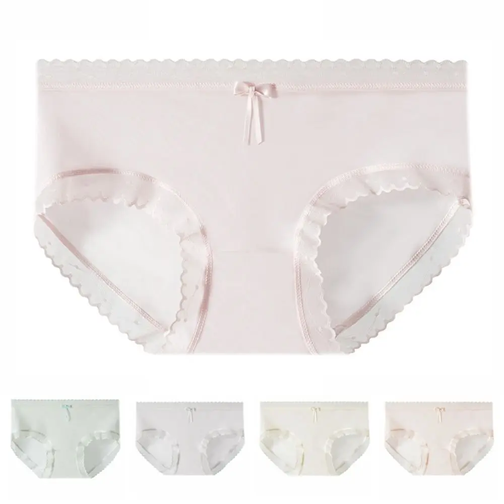 Bragas de seda helada con lazo para mujer, ropa interior transparente de malla de cintura media sin costuras, ropa interior de entrepierna de algodón, regalos, 5 uds.
